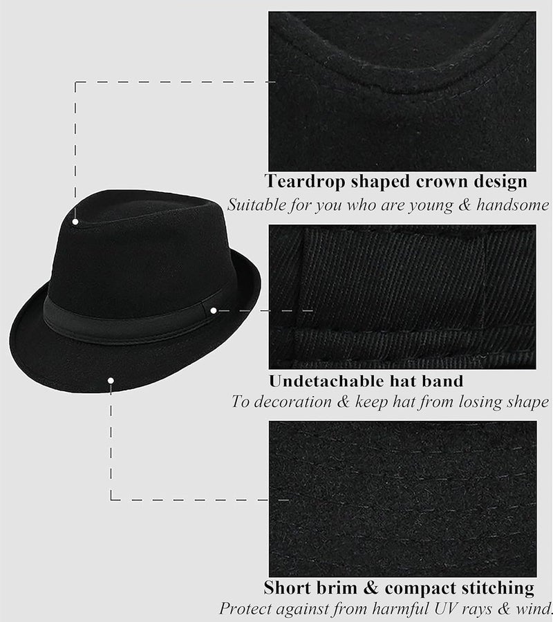 UTOWO Kids-Felt-Fedora-Trilby-Gangster-Hat Toddler-Boys Panama Derby Manhattan Cuban Hat Jazz-Cap(Size 6 5/8 for 2-5T) - Image 4